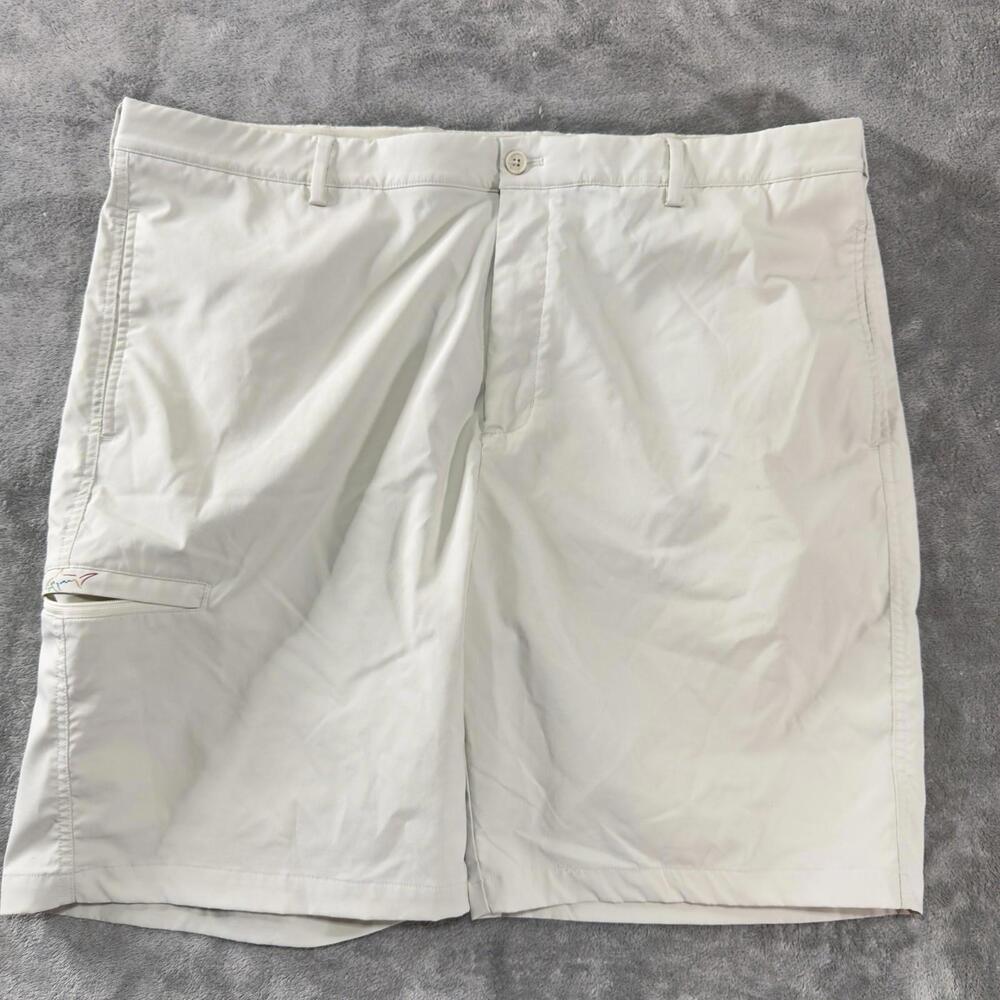 Greg Norman Shorts Mens 42 Khaki Golf Hidden Cargo Pocket Tee Holder Zipper EUC